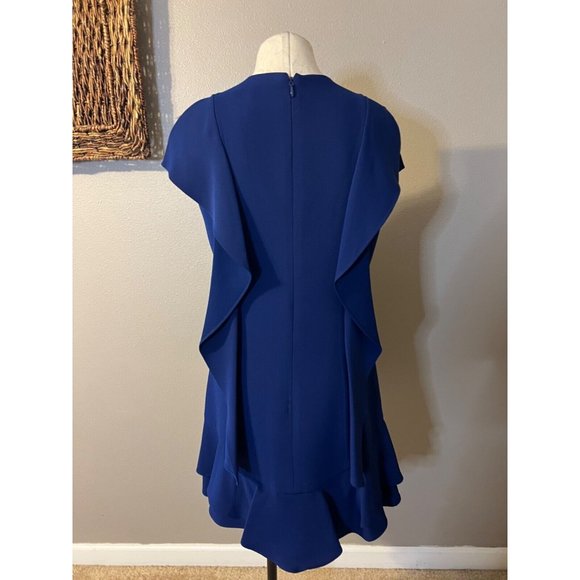 BCBGMaxAzria AnneMarie Dress M Medium Blue Short Sleeve Shift Washable Ruffled - Picture 5 of 13